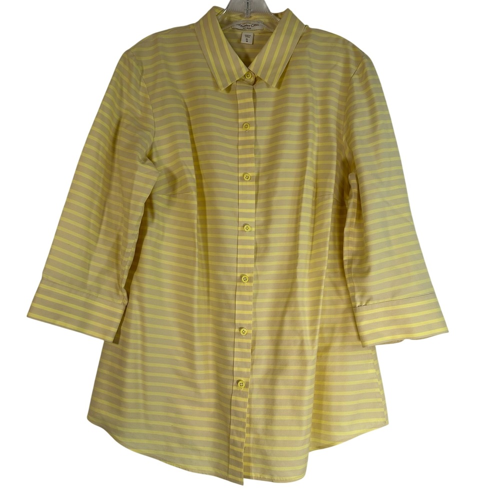 Coldwater Creek No Iron Yellow Striped 3/4 Sleeve Button Down Shirt XL 16